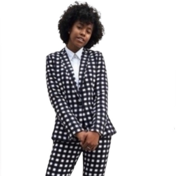 Banana Republic Jackets & Blazers - Banana Republic Dark Navy Black/White Gingham Collared Blazer